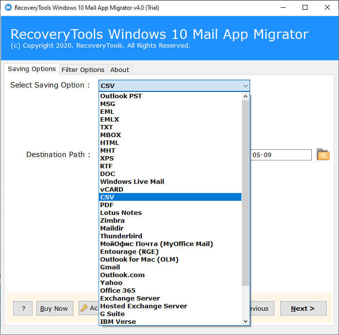 select CSV format