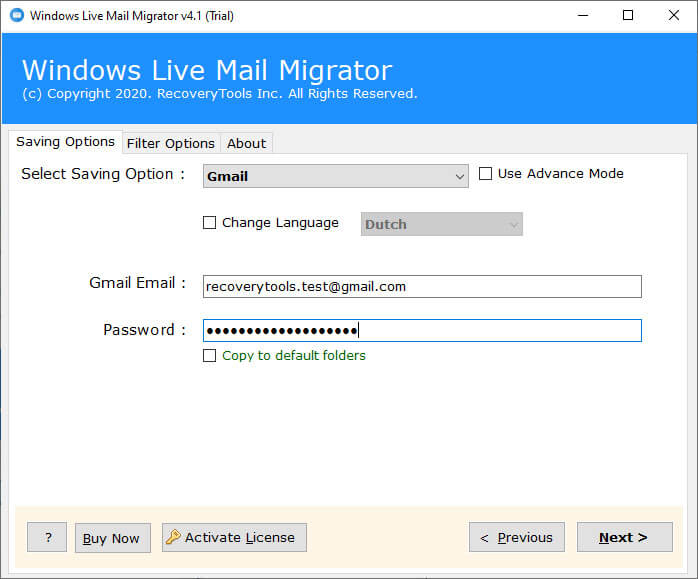 enter Gmail Credentials export windows live mail to gmail