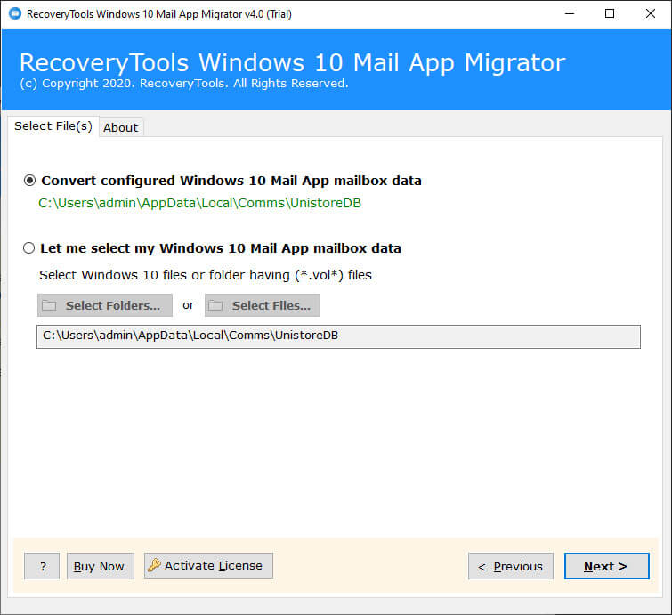 choose the desired option to locate Windows 10 Mail app data