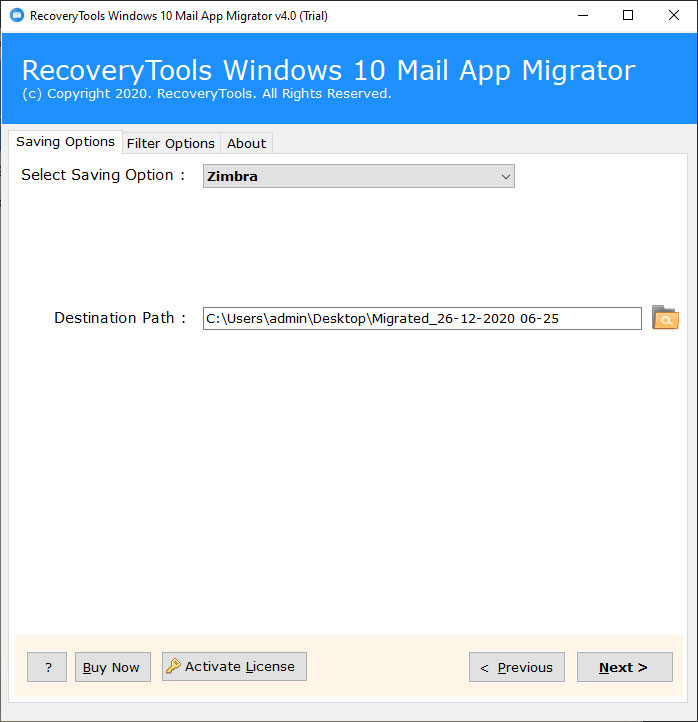 save output data of windows 10 mail to zimbra