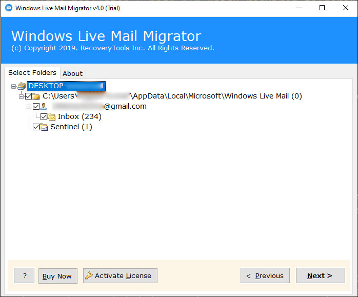 all the Windows Live Mail data will appear