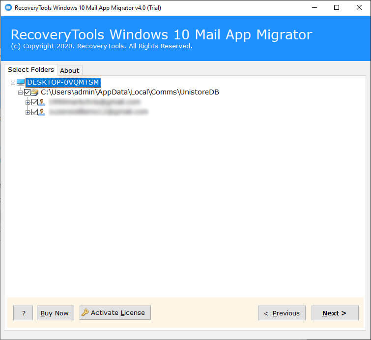 pick required folders to migrate windows 10 mail to imap