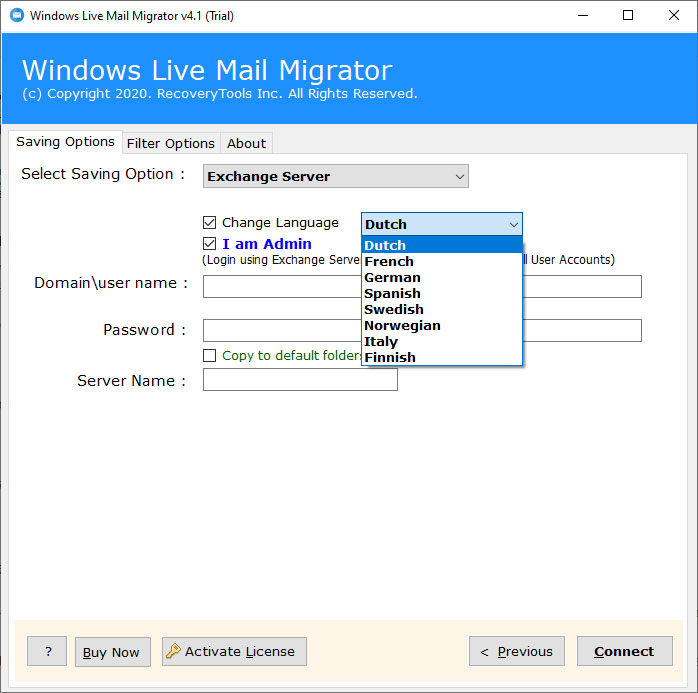 set up Windows Live Mail to Exchange migration