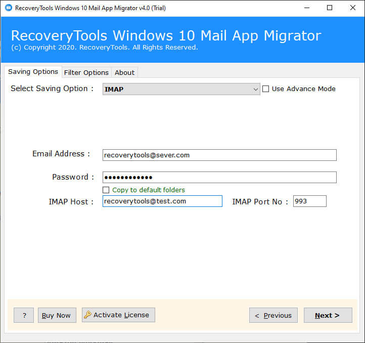 enter imap server details