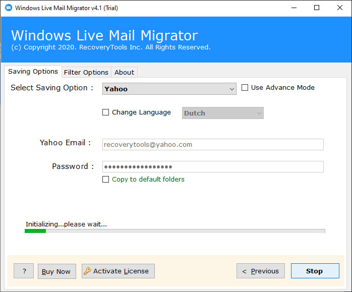 Start the procedure of Windows Live Mail to Yahoo migration