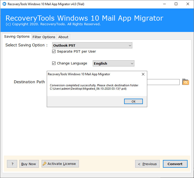 process to import Windows 10 mail emails to Exchange Server is completed