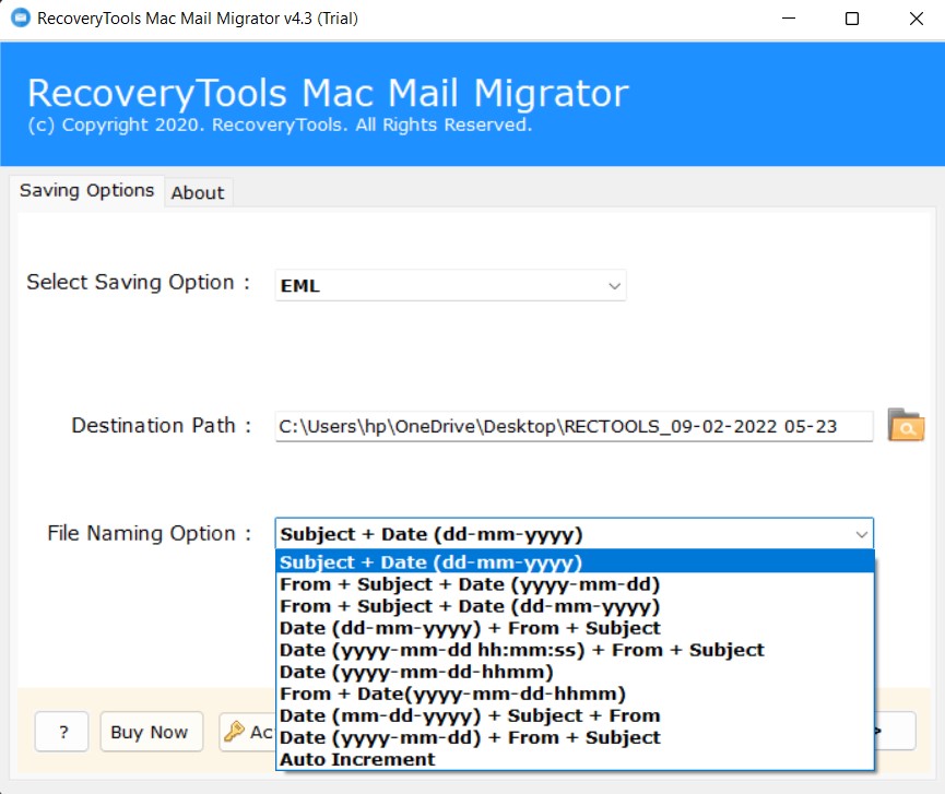 browse the saving location to export Apple Mail to Windows Live Mail