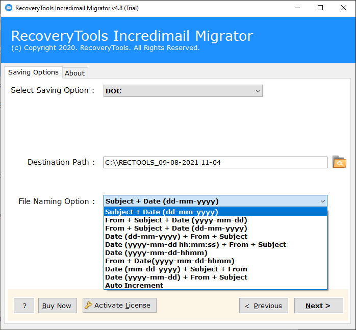 multiple file naming options