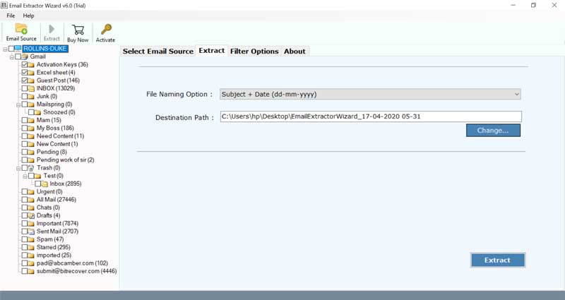 select required folders to export emails from Hotmail