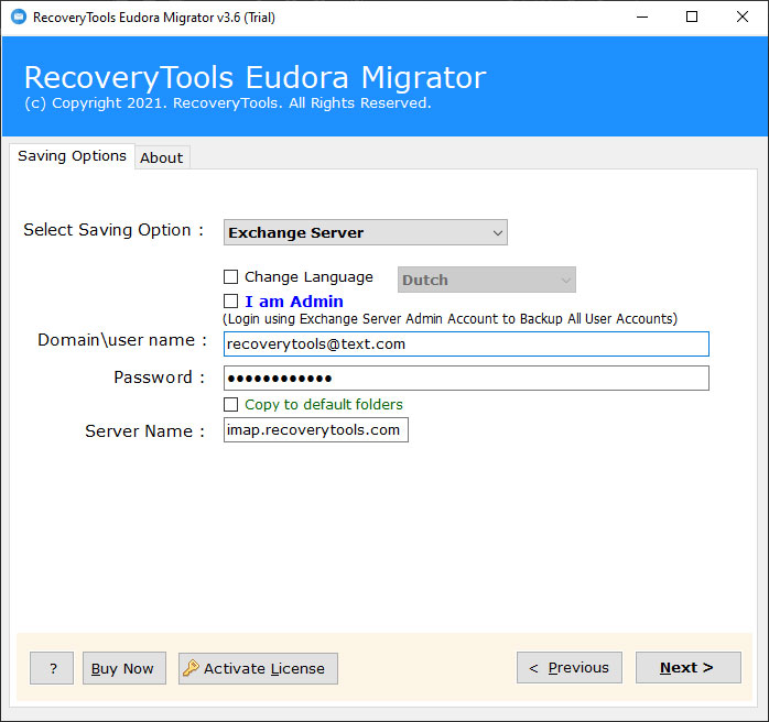 Exchange Server details