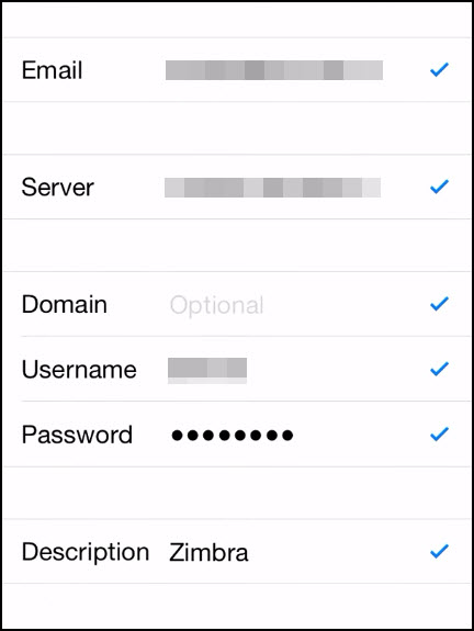 server settings of Zimbra mail