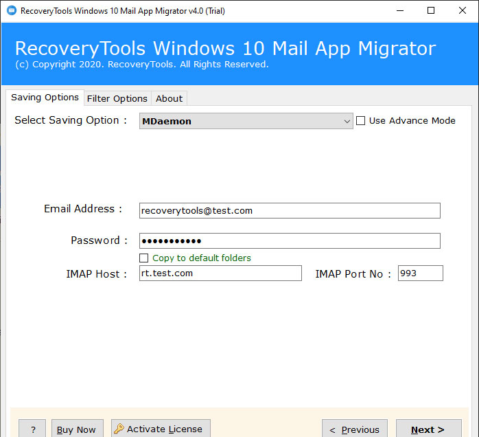 MDaemon mailserver account details