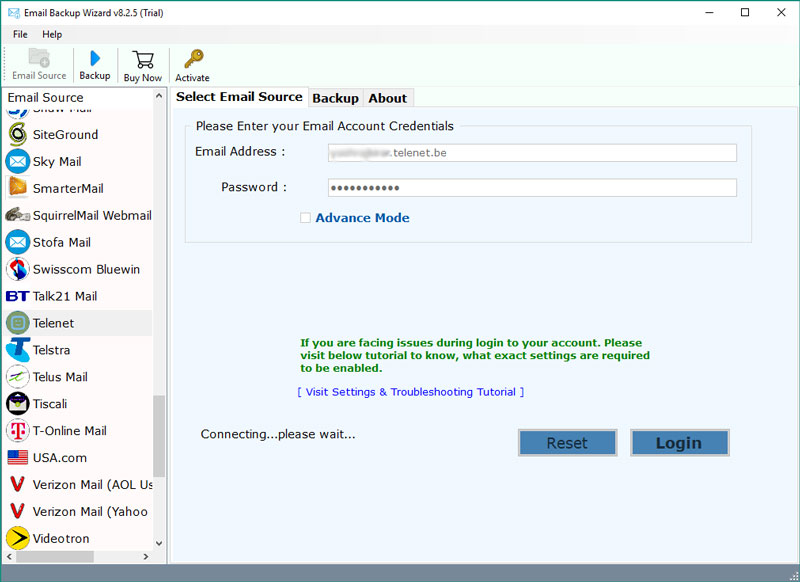 Telenet email account credentials