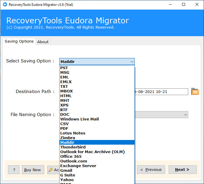 select maildir option in eudora to maildir converter