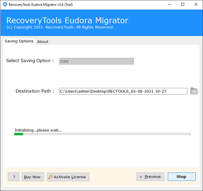 click next to export eudora to csv file