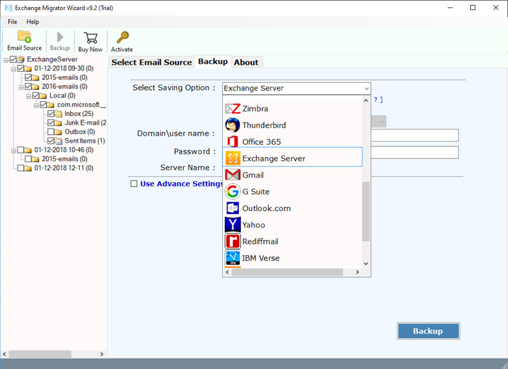 select export option as exchange