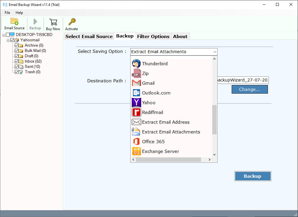 select saving option to export email addresses from office 365