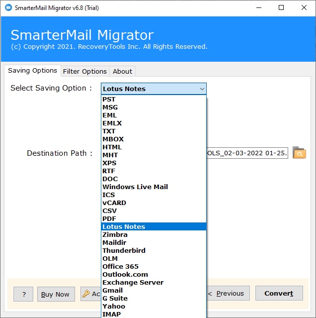 Lotus Notes option