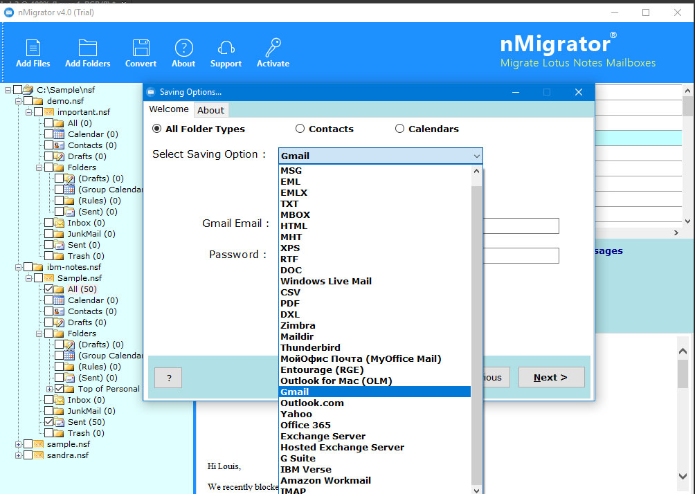 choose gmail to forward lotus notes