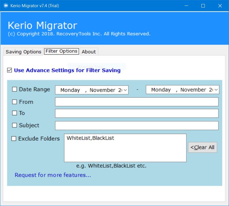 Kerio connect transfer to new server selectively