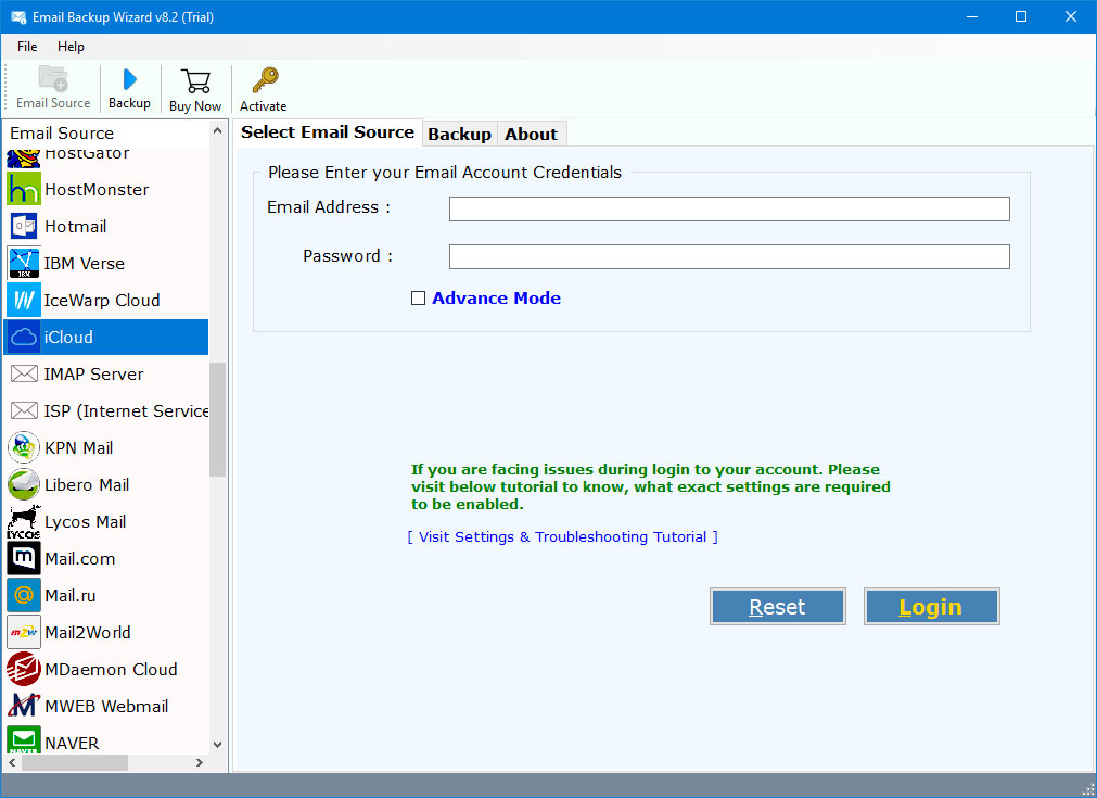 Start the application to import iCloud to Outlook