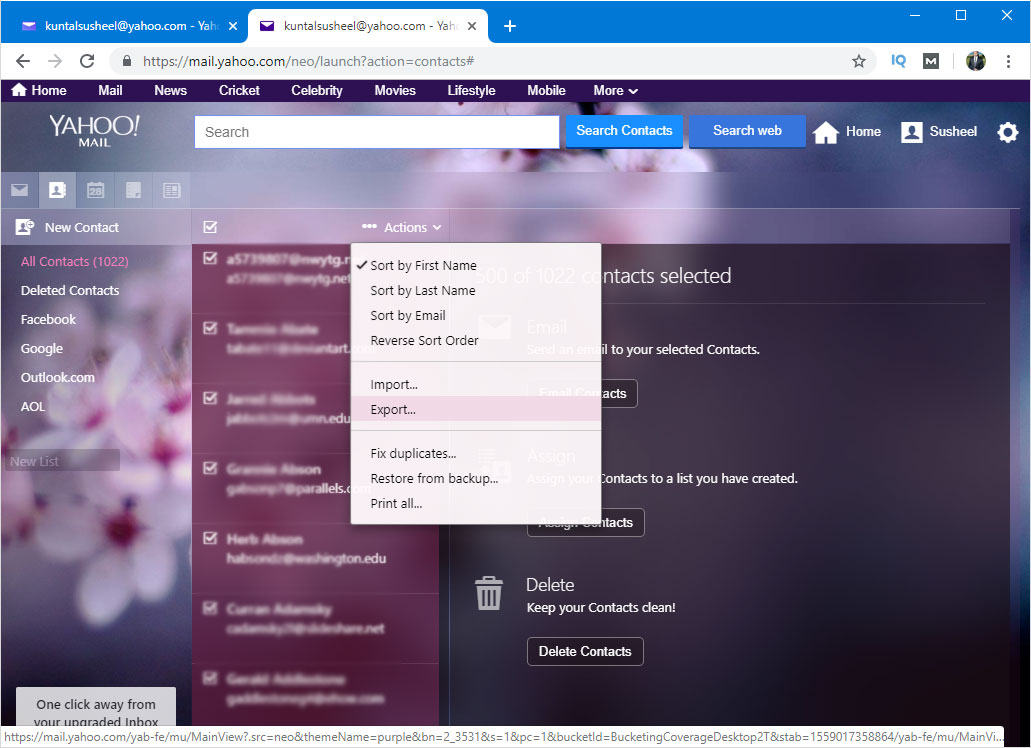 mport contacts from yahoo to outlook for mac