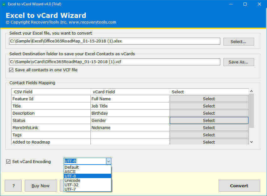 batch convert XLSX to VCF