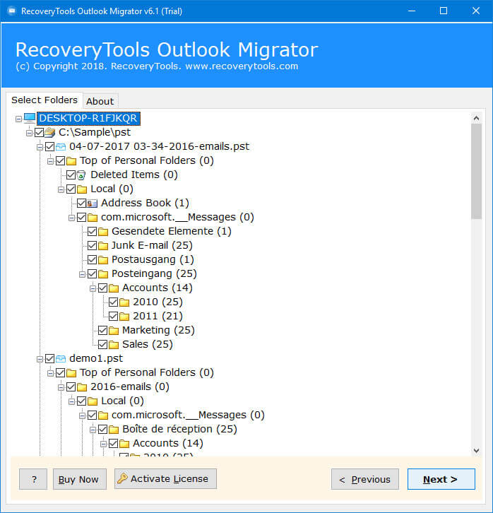 select the required pst files