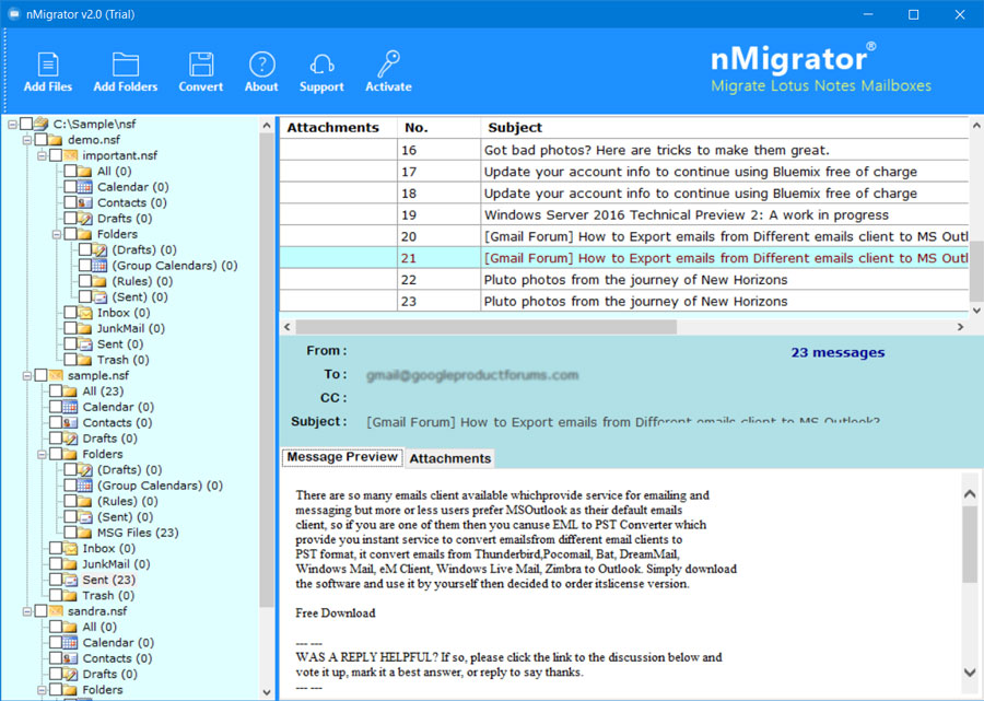 select the required lotus notes data