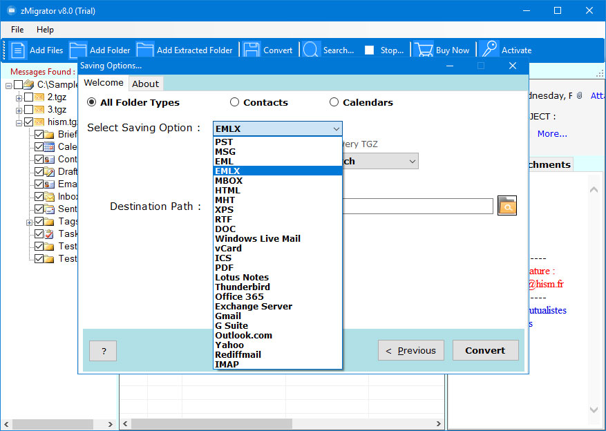 choose emlx as the file saving option