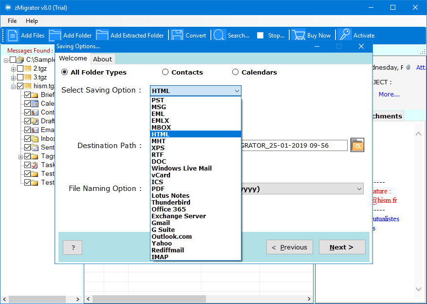 add zimbra to html exporter