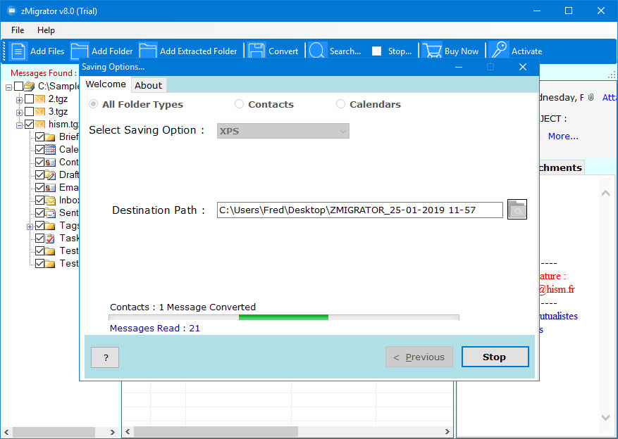 zimbra to xps conversion live process