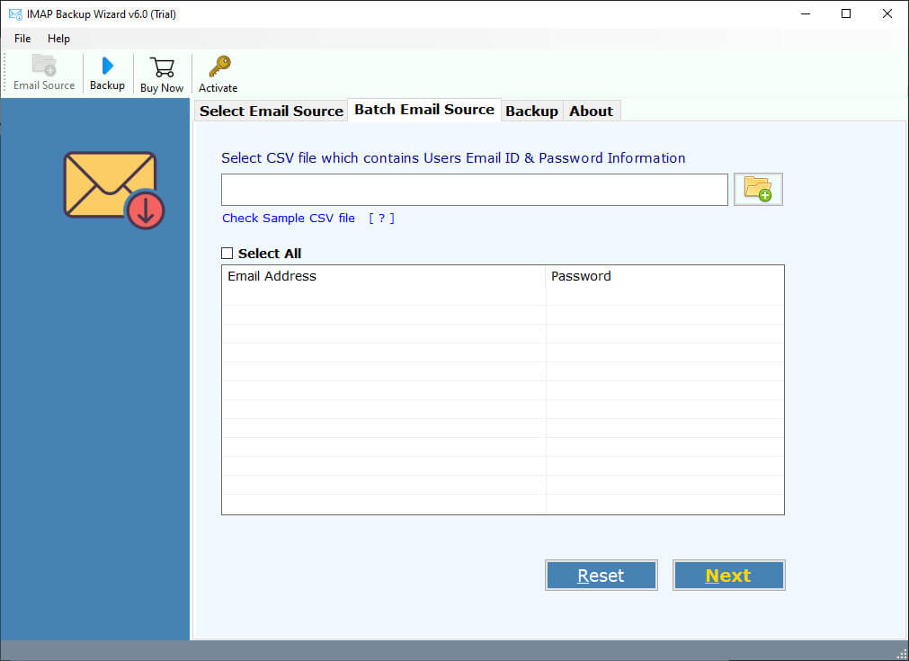 use batch option to export imap to csv file