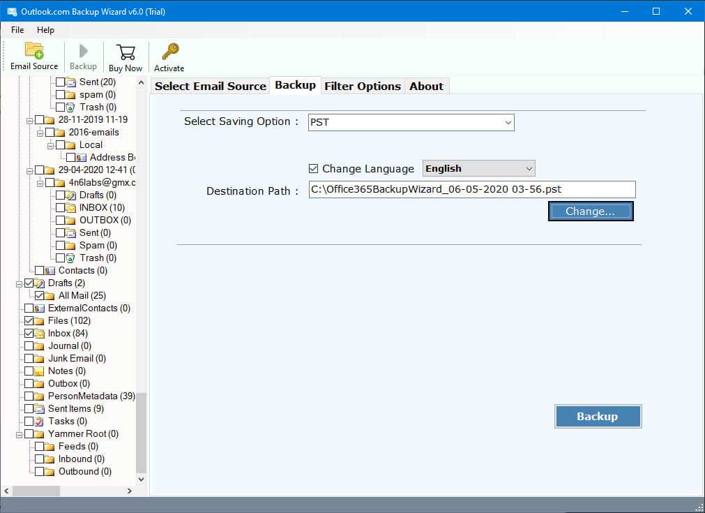 specify to archive emails from outlook web app account