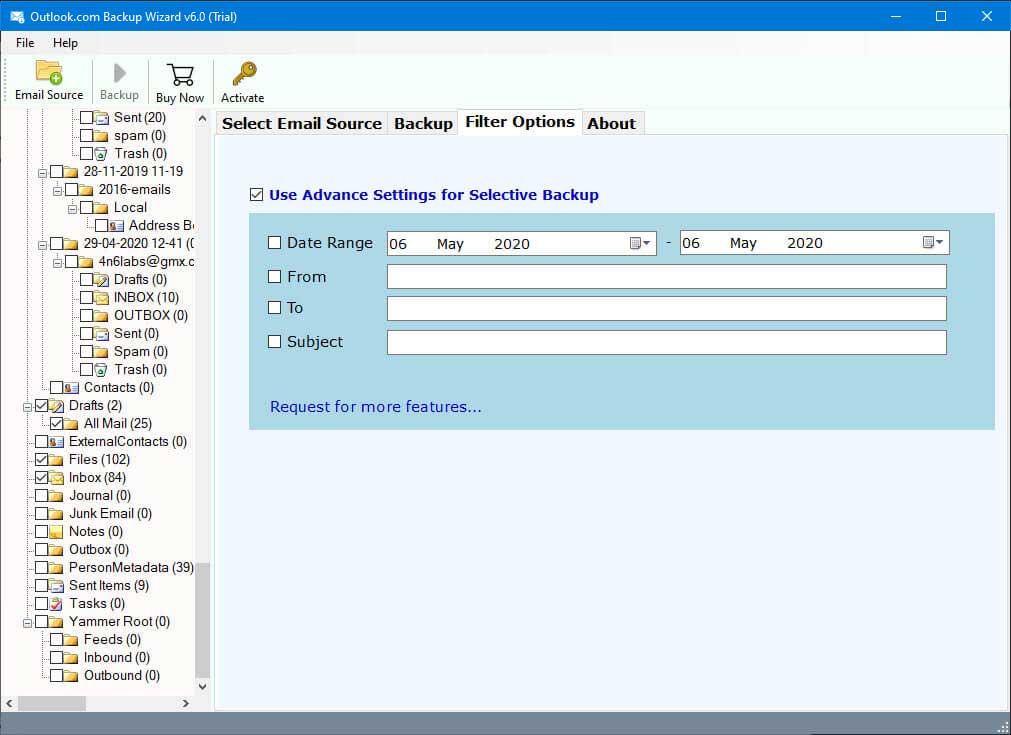 Filter option to archive emails from outlook web app