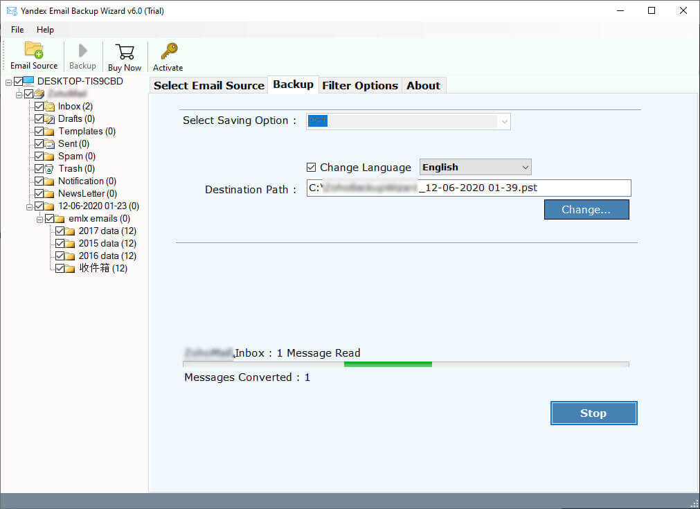 export yandex mail to pst