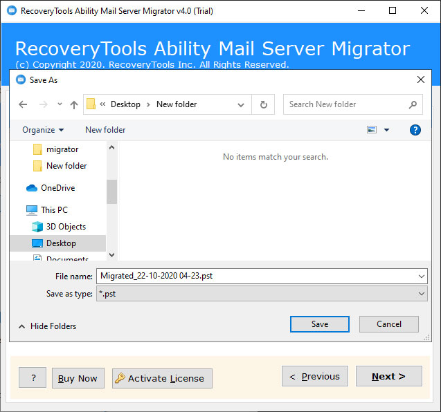 select destination path to export ability contacts to vcard