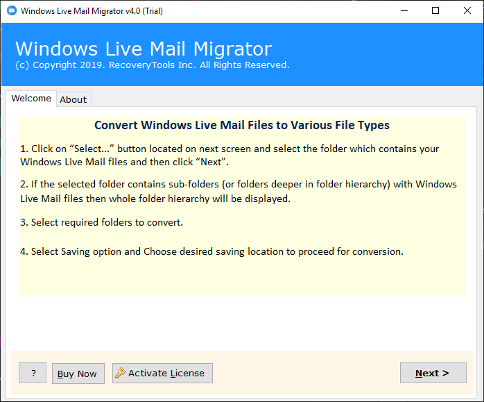 Download the Windows Live Mail to MSG converter