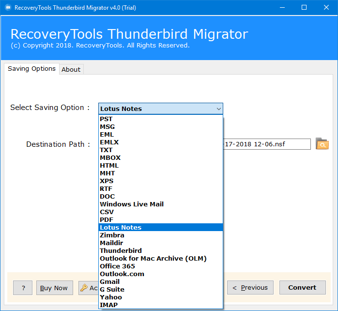 choose Lotus Notes option