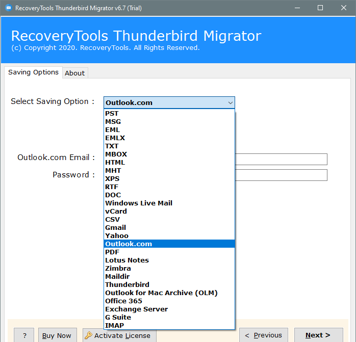 choose Outlook.com option to Migrate Thunderbird to Windows 10 Mail