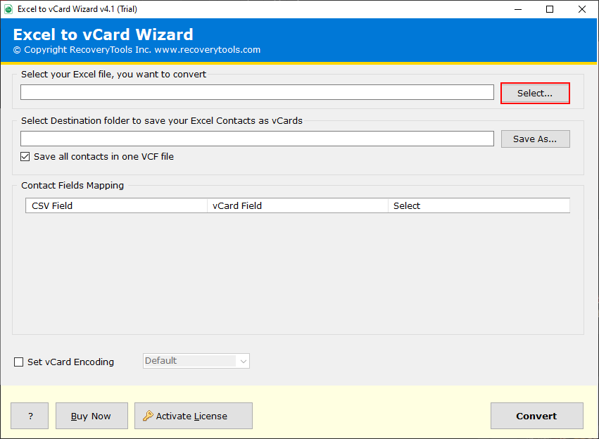 select excel file