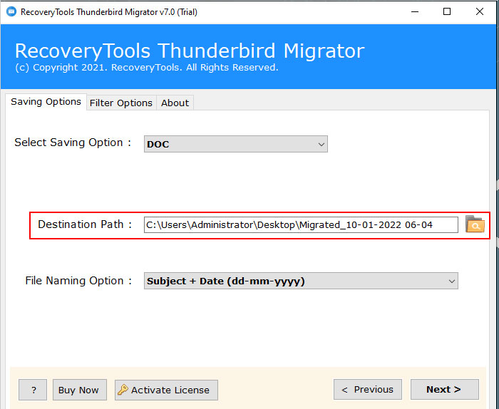 choose destination location to save docx file