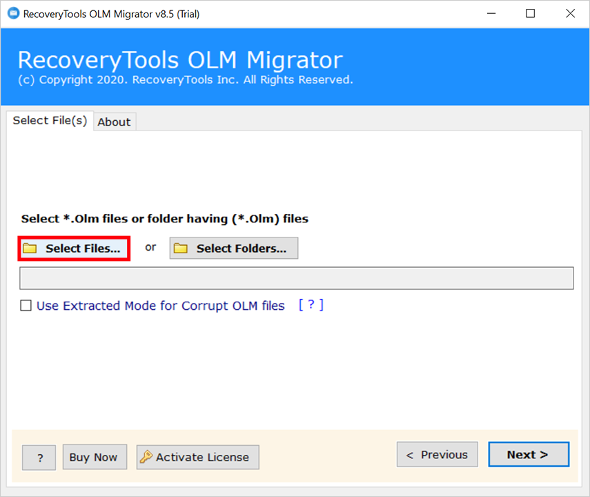 select olm files folders