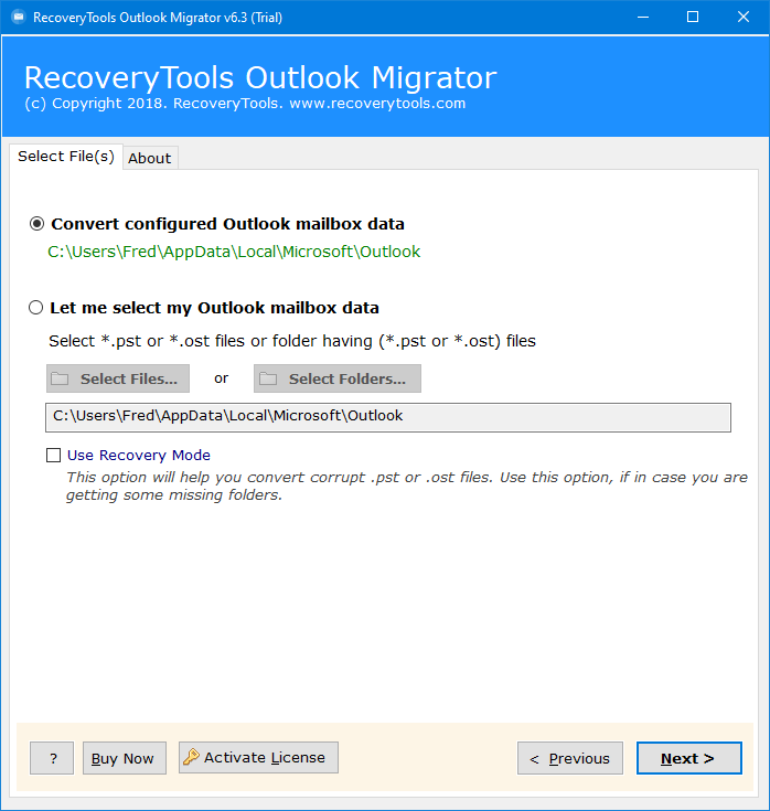 Outlook profile data