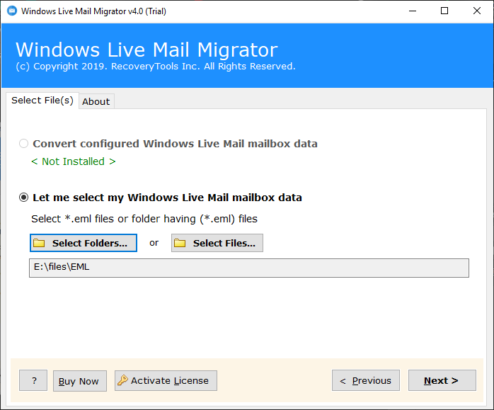 choose Windows Live Mail data