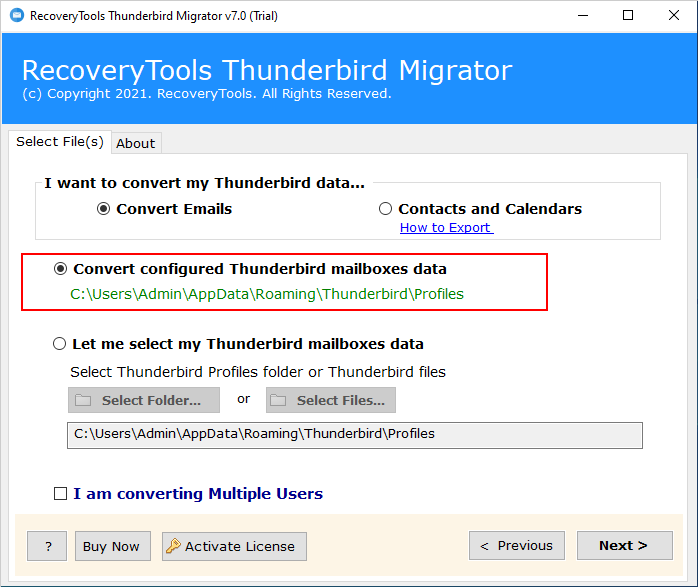 software will load the Thunderbird data 