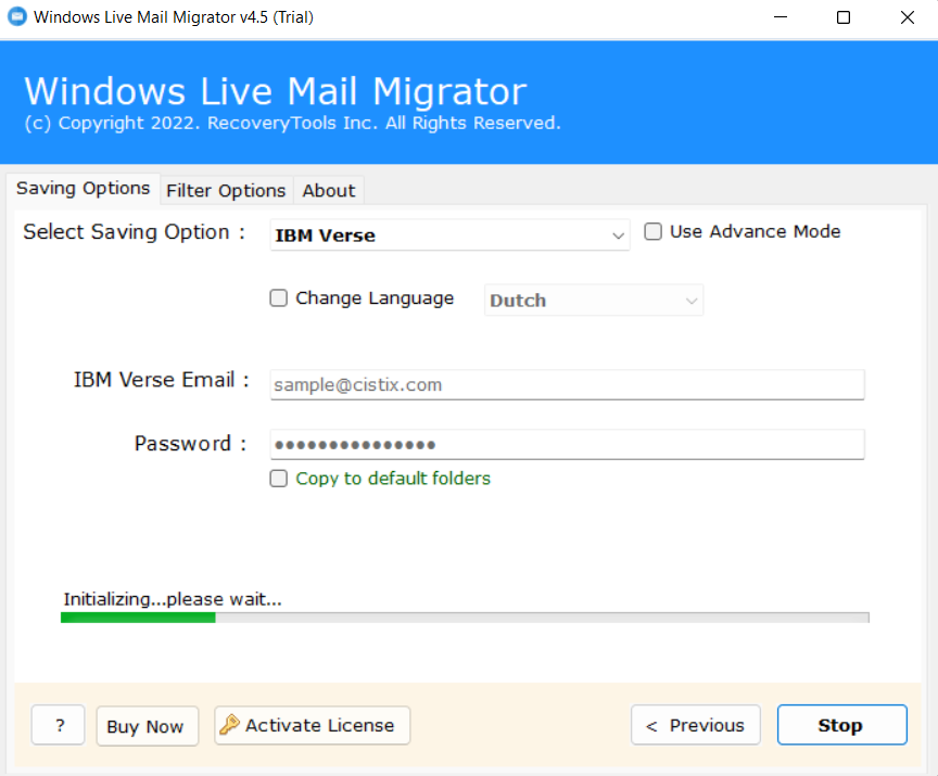 start the process to migrate Windows Live Mail to IBM Verse