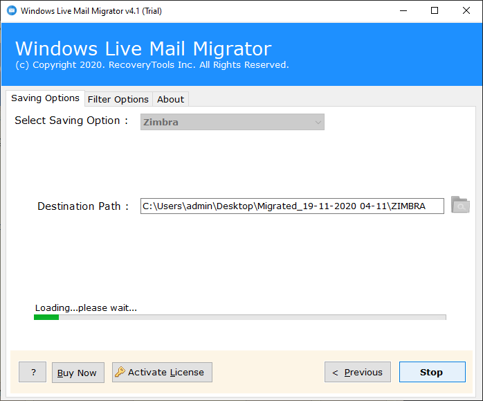 next to start Windows Live Mail to Zimbra transfer