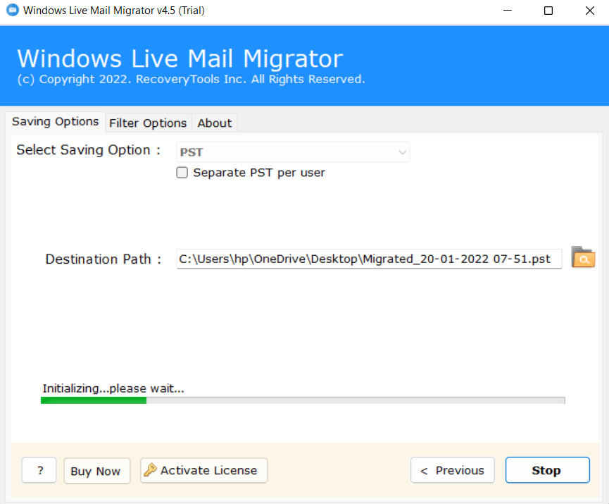 initialize the whole process to import windows live mail to foxmail