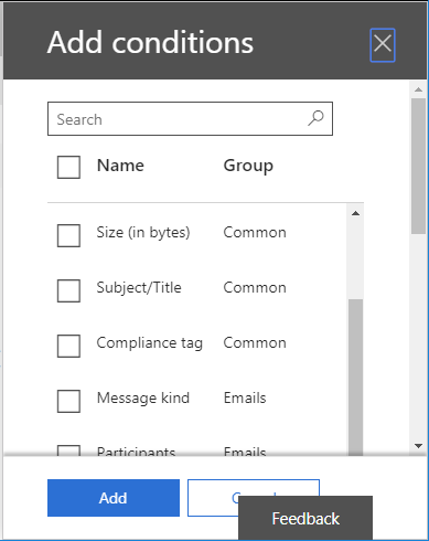 conditions tab for backup office 365 to local storage